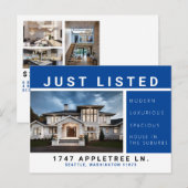 Faire-part Luxe énuméré de bleu de carte postale (Devant / Derrière)