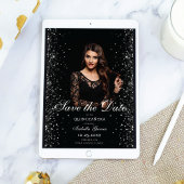 Faire-part Luxury Black Gold Quinceañera Photo Enregistrer la