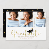 Faire-part Lycée 3 Photo Gold Parties scintillant Calligraphi (Devant / Derrière)