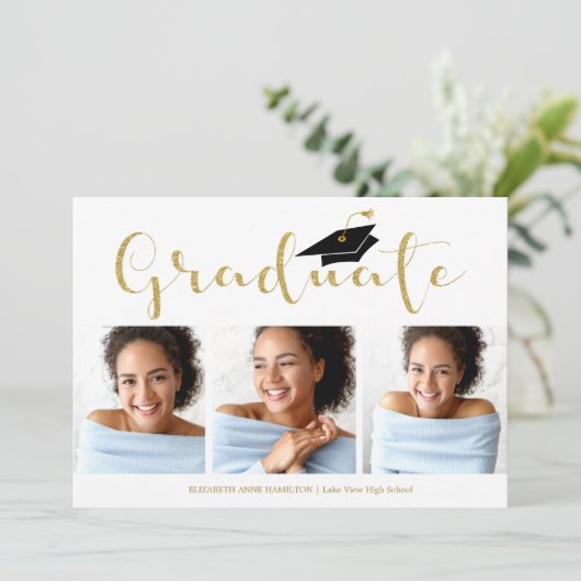 Faire-part Lycée 3e année Photo Gold Parties scintillant Call (Debout devant)