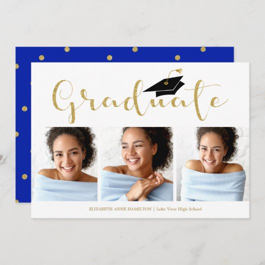 Faire-part Lycée 3e année Photo Gold Parties scintillant Call (Devant / Derrière)