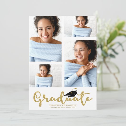 Faire-part Lycée 4 Photo Gold Parties scintillant Grad Faire- (Debout devant)