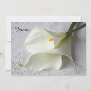 Faire-part Lys calla blanche sur lin merci bonne d'honneur
