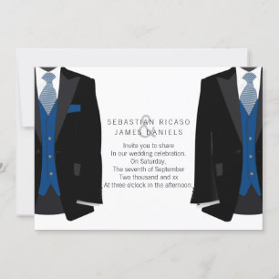 Faire-part M. et M. Suit et Cravate bleue Mariage gay