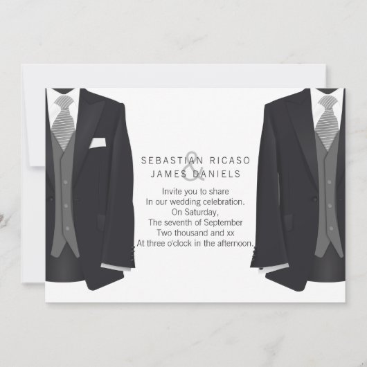 Faire-part M. et M. Suit et Cravate Gay Mariage (Devant)