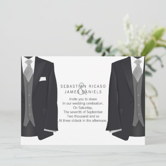 Faire-part M. et M. Suit et Cravate Gay Mariage (Debout devant)