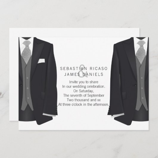 Faire-part M. et M. Suit et Cravate Gay Mariage (Devant / Derrière)