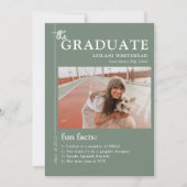 Faire-part Magazine de diplôme Fun Facts Sage Green (Devant)