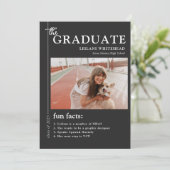 Faire-part Magazine de diplôme Fun Facts Soft Black (Debout devant)