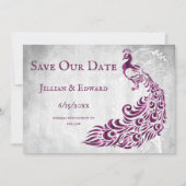 Faire-part Magenta Peacock Leaf Vine Enregistrer La Date (Devant)