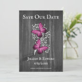 Faire-part Magenta Rustic Butterfly Enregistrer La Date (Debout devant)
