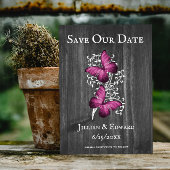 Faire-part Magenta Rustic Butterfly Enregistrer La Date