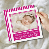 Faire-part Magenta Stripes Bébé Photo Birth Stats