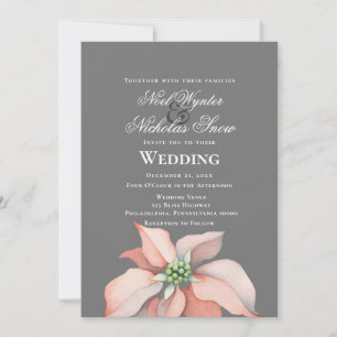 Faire-part Magie de Noël / Fleur de Poinsettia / Mariage Gris