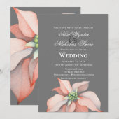 Faire-part Magie de Noël/ Fleur de Poinsettia/ Mariage Gris (Devant / Derrière)