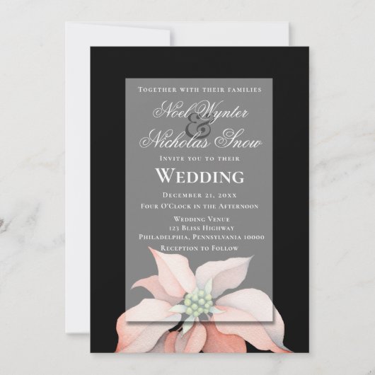 Faire-part Magie de Noël/ Fleur de Poinsettia/ Mariage Noir (Devant)