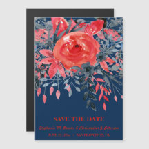 Faire-part magnétique Aquarelle Bleu Denim / Rose