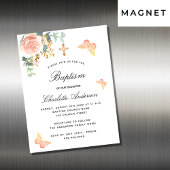 Faire-part magnétique de baptême rose florale papi