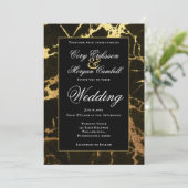 Faire-part Magnifique mariage noir et or avec marbrures (Debout devant)
