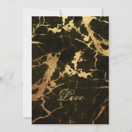 Faire-part Magnifique mariage noir et or avec marbrures (Dos)