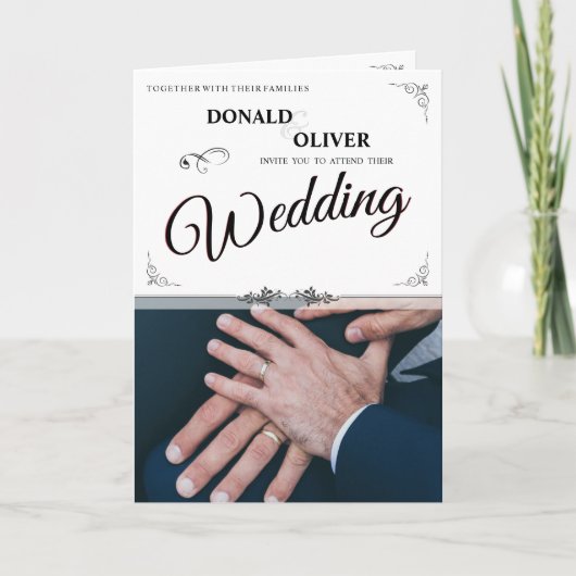 Faire-part Mains D'Un Couple Mariage Gay Avec Des Anneaux (Devant)