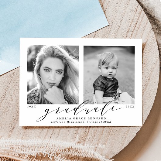 Faire-part Maintenant et Alors Photo Bleue de Remise des Dipl