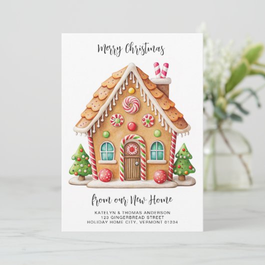 Faire-part Maison de pain d'épices de Noël Nouvelle adresse D (Debout devant)