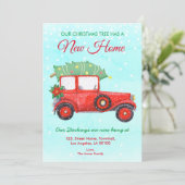 Faire-part Maison de vacances de Noël Moving Red Truck Blue (Debout devant)