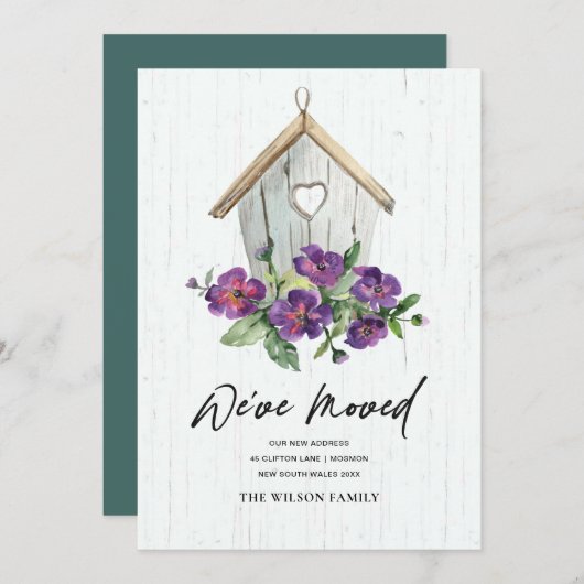 FAIRE-PART MAISON D'OISEAUX EN BOIS BLANC MOUVANT UNE NOUVELL (Devant / Derrière)