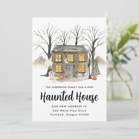 Faire-part Maison Hantée éffrayante Halloween Déménagement Fa (Debout devant)