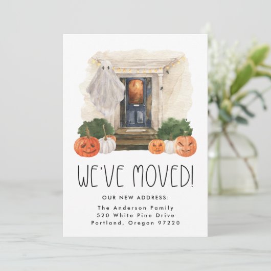 Faire-part Maison hantée mignonne et Éffrayante Halloween Dém (Debout devant)