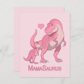 Faire-part MamaSaurus T-Rex et bébé fille Dinosaures (Devant / Derrière)