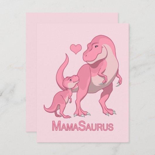 Faire-part MamaSaurus T-Rex et bébé fille Dinosaures (Devant / Derrière)