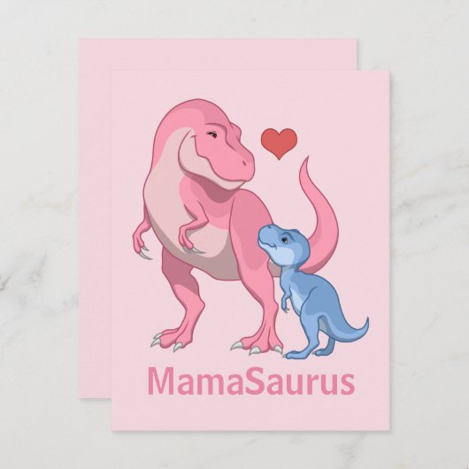 Faire-part MamaSaurus T-Rex et bébé garçon Dinosaures (Devant / Derrière)