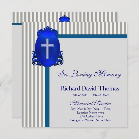 Faire-part Mans Marine Blue Grey En Mémoire D'Amour (Devant / Derrière)