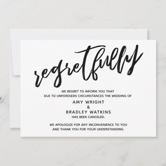Faire-part manuscrit de mariage annulé avec regret (Devant)