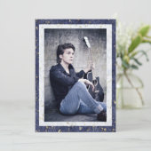 Faire-part Marbre blanc Bleu Élégant Avec Photo (Debout devant)