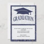 Faire-part Marbre blanc Bleu Élégant Avec Photo (Dos)