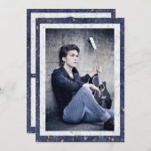 Faire-part Marbre blanc Bleu Élégant Avec Photo (Devant / Derrière)