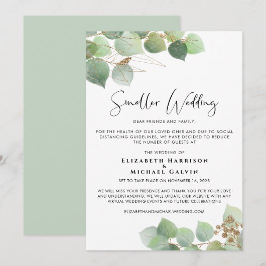 Faire-part Mariage à eucalyptus Réduit (Devant / Derrière)