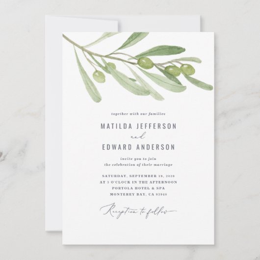 Faire-part Mariage à la sauge à la branche d'olivier minimal  (Devant)