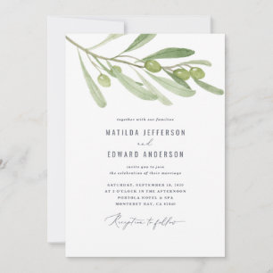 Faire-part Mariage à la sauge à la branche d'olivier minimal 