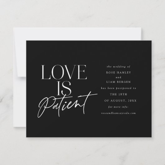 Faire-part Mariage Amour Script Noir Blanc Changer la Date (Devant)