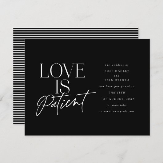 Faire-part Mariage Amour Script Noir Blanc Changer la Date (Devant / Derrière)