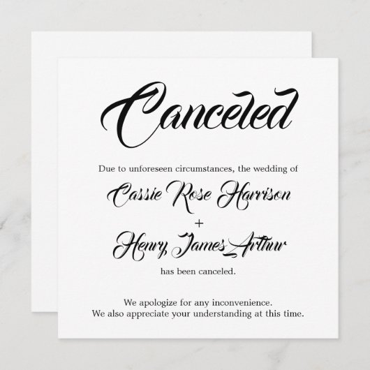 Faire-part Mariage annulé blanc (Devant / Derrière)