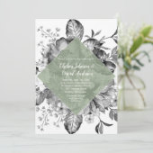 Faire-part Mariage aquarelle noir blanc vert floral (Debout devant)