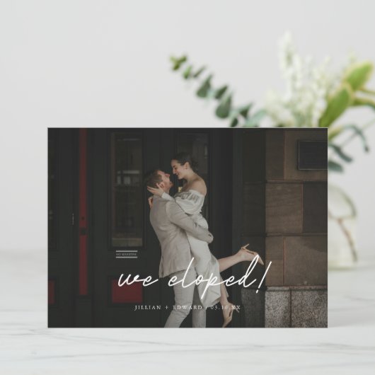 Faire-part Mariage Arc 4 Photo De Script Moderne 'We Eloped!' (Debout devant)