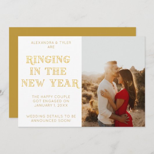 Faire-part Mariage Art Déco Moderne Photo Nouvel An Fiançaill (Devant / Derrière)