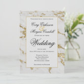 Faire-part Mariage avec joli marbre blanc et or (Debout devant)
