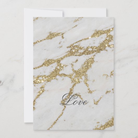 Faire-part Mariage avec marbrure blanche et dorée élégante (Dos)